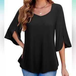 .,💙2/$40💙NWT Triratna Black 3/4 Sleeve Tunic Blouse size XXL